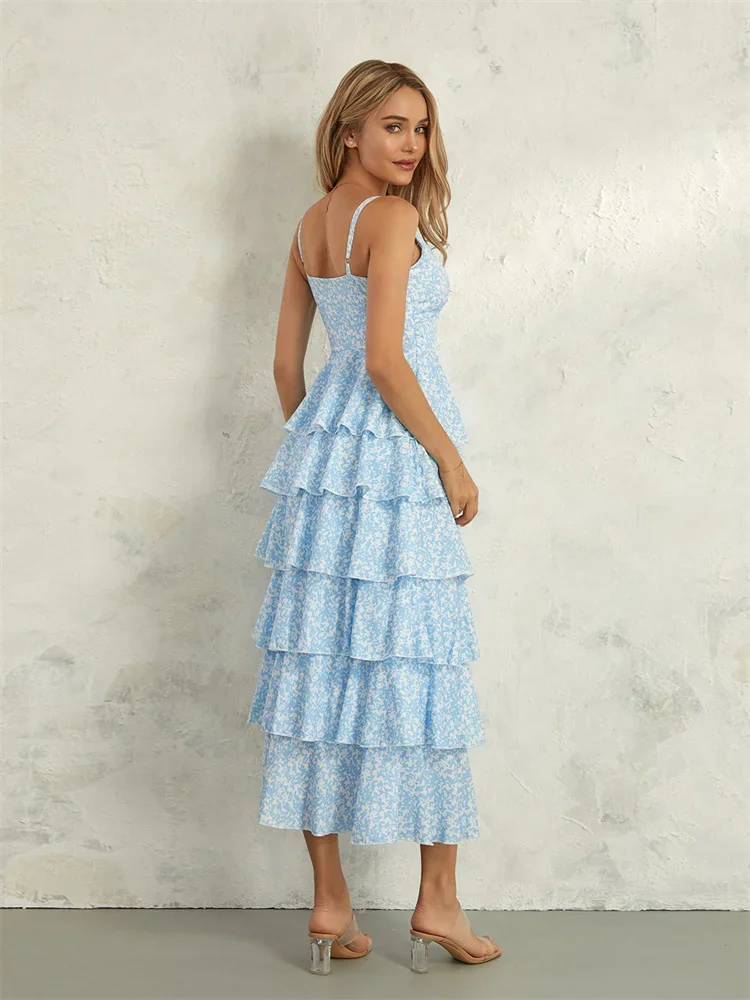 Women Floral Layered Ruffle Dress - 图片 5