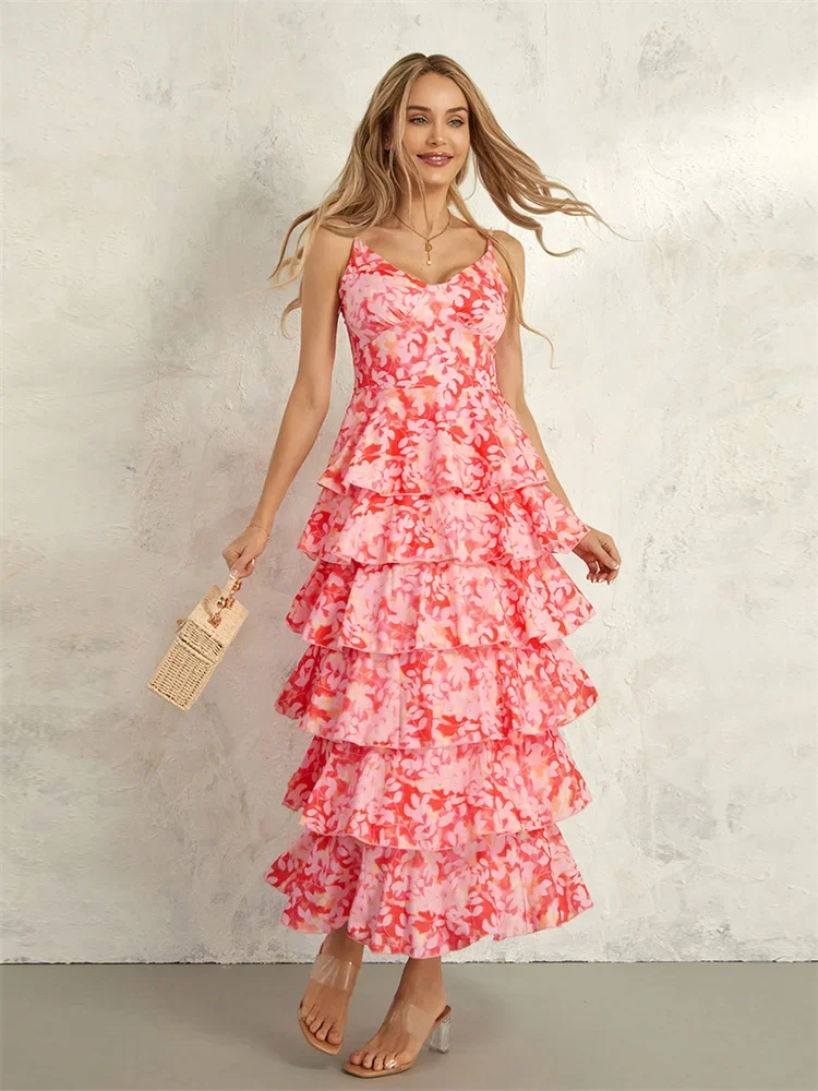 Women Floral Layered Ruffle Dress