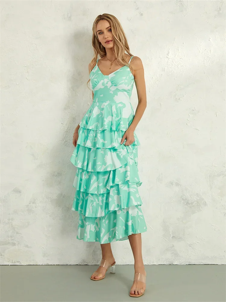 Women Floral Layered Ruffle Dress - 图片 6